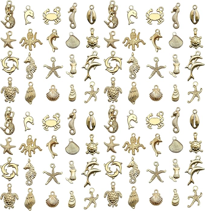 WOCRAFT 60pcs KC Gold Ocean Charms Bracelet Charms for Jewelry Making Sets DIY Necklace Bracelet Keychain Crafting Charms Kit Craft Supplies (SN884)