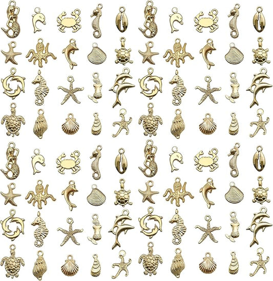 WOCRAFT 60pcs KC Gold Ocean Charms Bracelet Charms for Jewelry Making Sets DIY Necklace Bracelet Keychain Crafting Charms Kit Craft Supplies (SN884)