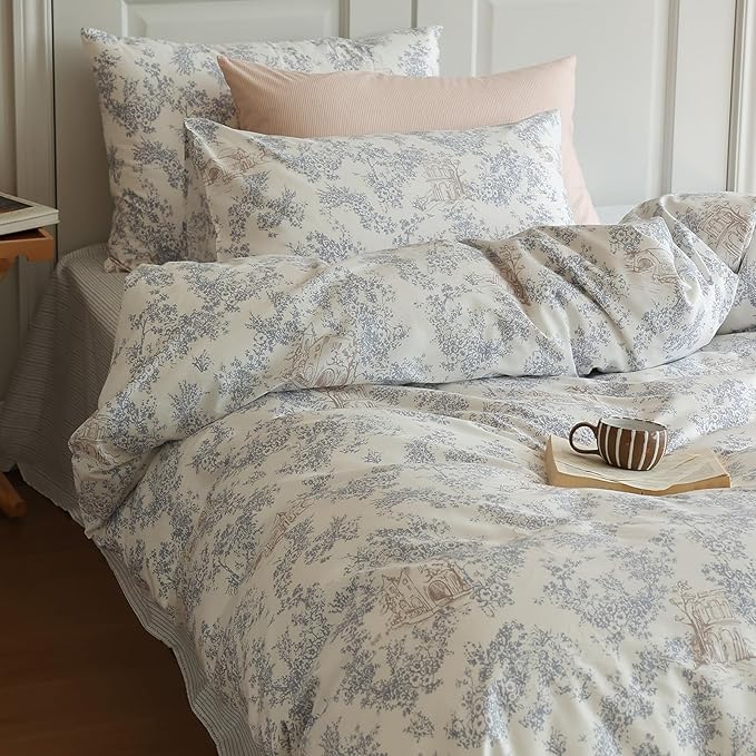 HighBuy Boho Floral Girls Duvet Cover Twin XL 100% Cotton Chic Floral Bedding Duvet Cover Twin XL Lightweight Soft Aesthetic Garden Flower Bedding Set Comforter Cover with 2 Pillowcases