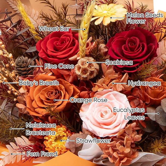 Flowers for Delivery Preserved Flower Fresh Bouquet Forever Fall Flowers Birthday Gifts for Women Mom Anniversary Real Rose Gifts for Grandma Sister Wife from Daughter Fall Home Wedding Decor