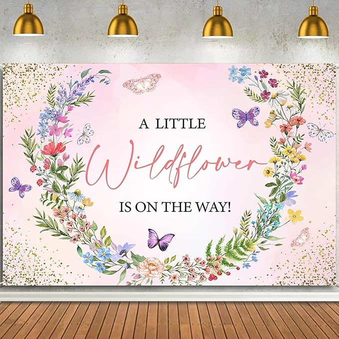 Pink Floral Wildflower Baby in Bloom Baby Shower Backdrop Decorations A Little Wildflower is On The Way Backdrops Banner Background for Girl Wild Flower Theme Baby Shower Party Decor Photo Props 7x5ft