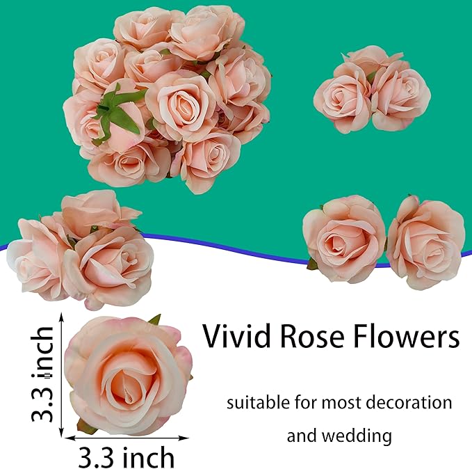 Artificial Satin Rose Flower Heads,42 Pcs Silk Rose Heads with Stems,3.5'' Rose Artificial Flowers Bulk,Artificial Rose Flower Heads for DIY Crafts Bouquet (42, Blush)