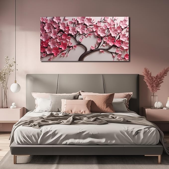 Flower Canvas Wall Art for Living Room Tree Pictures Wall Decor for Bedroom Pink Wall Art for Office Women Size 20 x 40 Inch