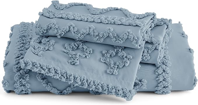 Bedsure Boho Duvet Cover Queen Size, Soft & Comfortable Elegant Design Boho Bedding for Decoration, Machine Washable Comforter Cover for All Seasons,Includes 1 Duvet Cover & 2 Pillow Shams,Dusty Blue