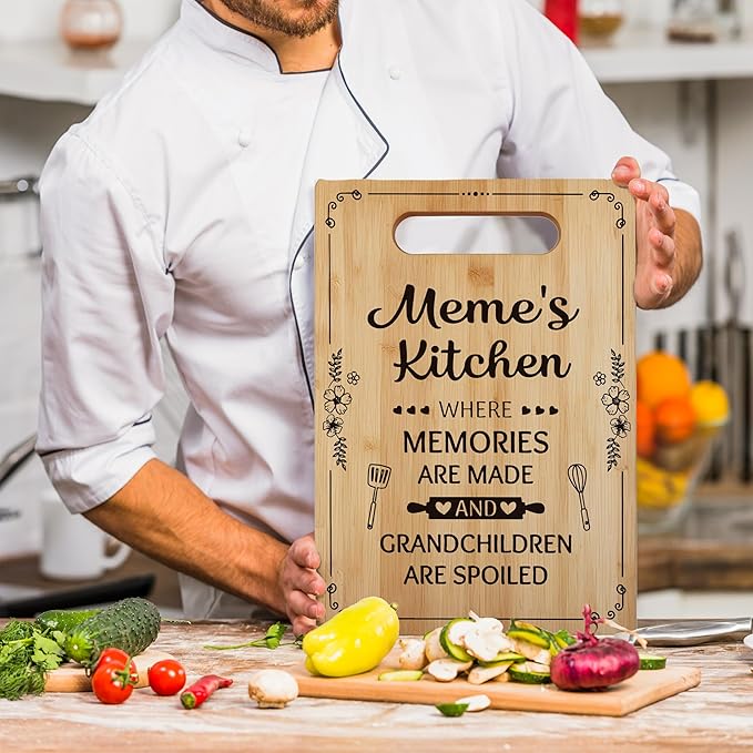 Meme Gifts Cutting Board Chopping Board, Gifts for Meme, Meme Gifts for Grandma, Best Grandma Gifts, Grandma Kitchen Gifts, Meme Grandma Decorative Bamboo Cutting Board for Kitchen