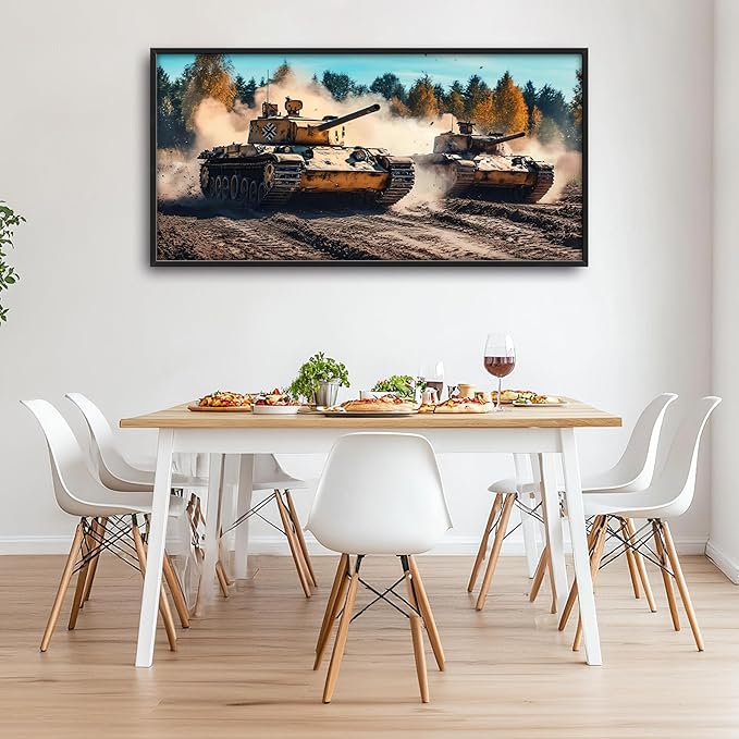 Military Tanks Large Wall Art Framed Wall Decor for Living Room, Tank Pictures Oversized Canvas Print Painting Modern Extra Large Framed Artwork for Bedroom Office Home Decor 60"x30"