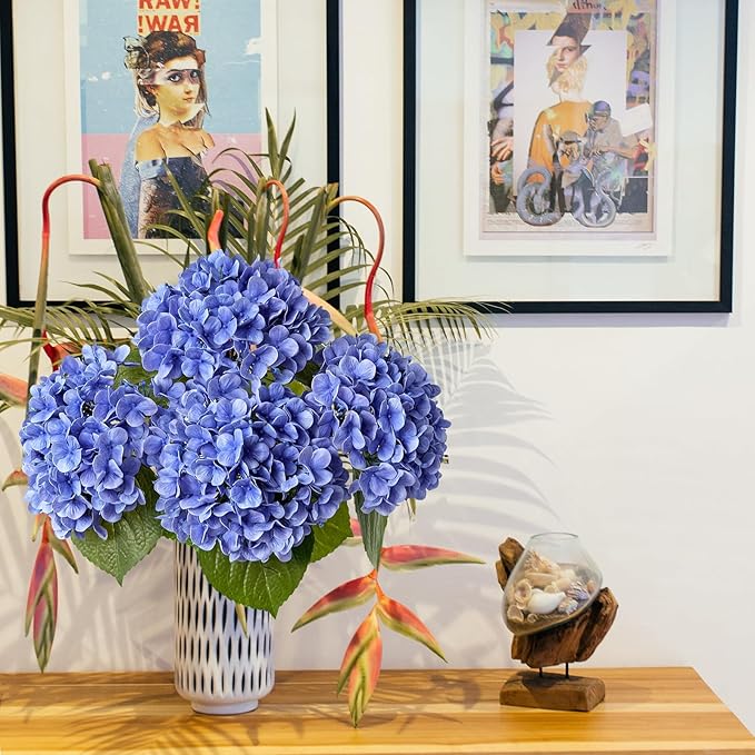 4 Pcs 20 '' Real Touch Hydrangeas Royal Blue Artificial Hydrangeas Flowers Faux Latex Hydrangea for Kitchen Living Room Porch Home Decor Baby Shower Party Wedding Xmas Table Centerpiece
