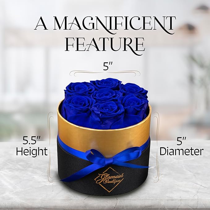 GLAMOUR BOUTIQUE Eternal Preserved Roses in a Box - Flowers Forever, Rose Forever in a Box for Wife, Birthday Gifts for Her, 7 Roses, Blue