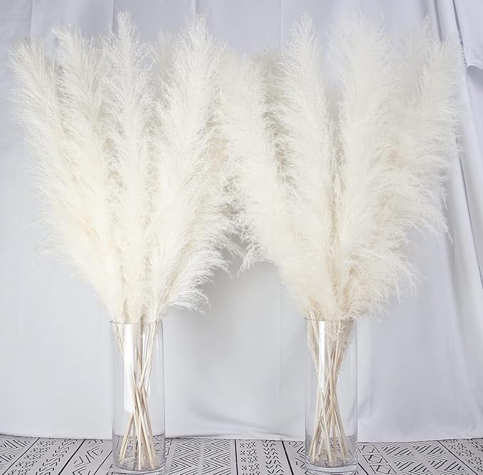 10 Stems 40-inch White Pampas Grass Decor Tall, Large Pampas Grass, Boho Neutral Home Decor Bouquet. Fluffy Pampas Grass for Floor Vases, Wedding Floral Arrangements, Wall Decor, Farmhouse Table Decor