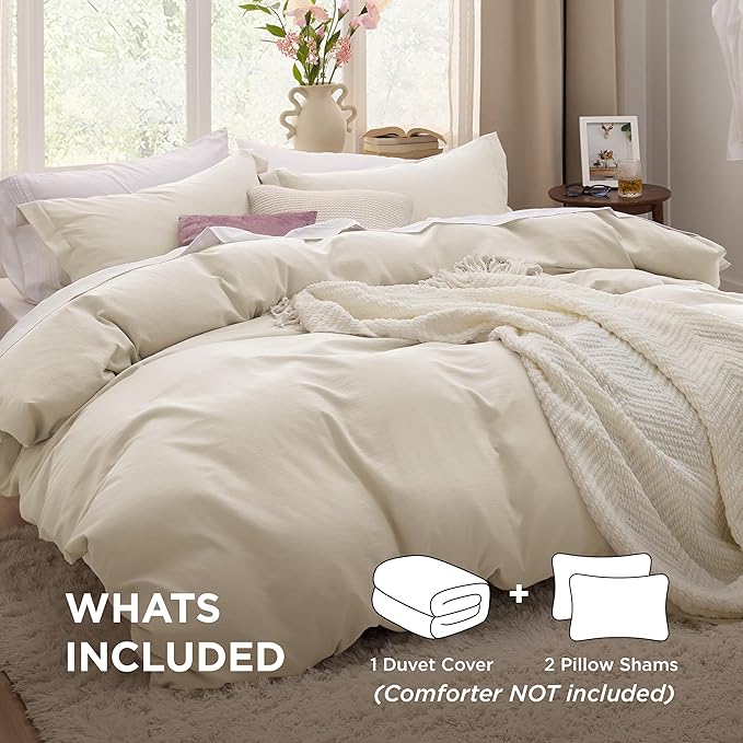 Bedsure Oat Milk Duvet Cover King Size - 3 Pieces Prewashed Cotton-Like Extra Soft Bedding Set, Includes 1 Duvet Cover 104x90 Inches with Zipper Closure & 2 Pillow Shams, Comforter Not Included