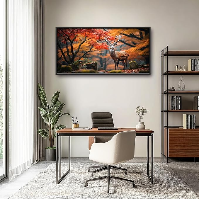 Framed Large Pictures Wall Art for Living Room, Forest Deer Oversized Wall Decor Elk Animal Canvas Print Painting Modern Extra Large Framed Artwork for Bedroom Office 60"x30"
