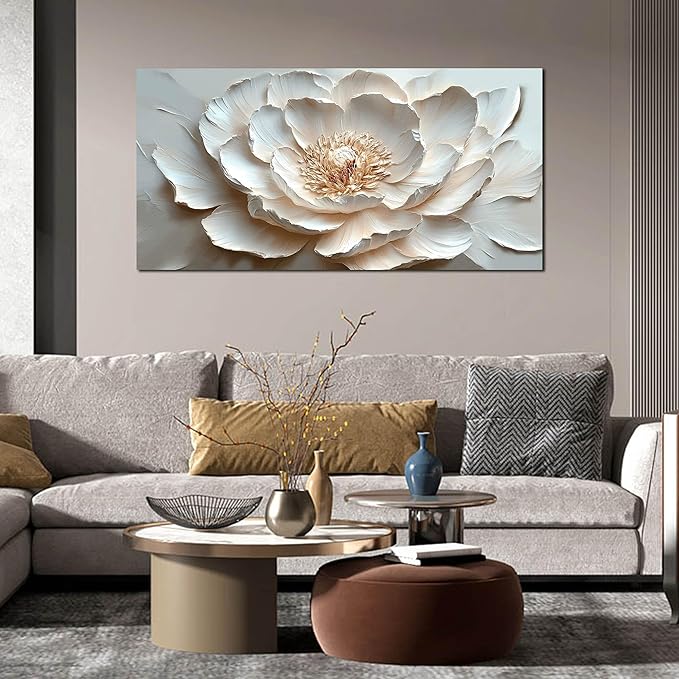 White and Pink Flower Canvas Wall Art for Bedroom - Floral Pictures Wall Art for Living Room - Girls Room Decor Ready to Hang Size 24" x 48"