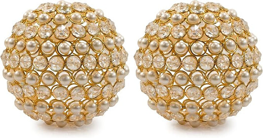 Modern Day Accents 3979 Facetas Perla Gold 5" Cristal & Pearl Spheres - Set of 2, Home Decor, Coffee Table Decor, Decorative Balls, Gem Sphere Ball, Modern Home Decor, Bowl fillers, Gemstone