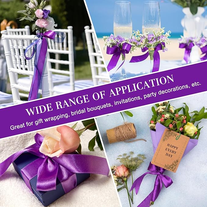 1-1/2 Inches 50 Yards Purple Satin Ribbon, Solid Fabric Ribbon Roll for Flower Bouquets, Gift Wrapping, Wedding, Handmade Crafts