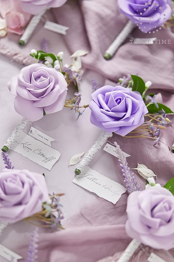 TINGE TIME Boutonniere for Men Wedding,Groom and Best Man Boutonniere for Wedding Ceremony Anniversary, Formal Dinner Party and Rustic Spring Wedding Marriage (10, Noble Purple)