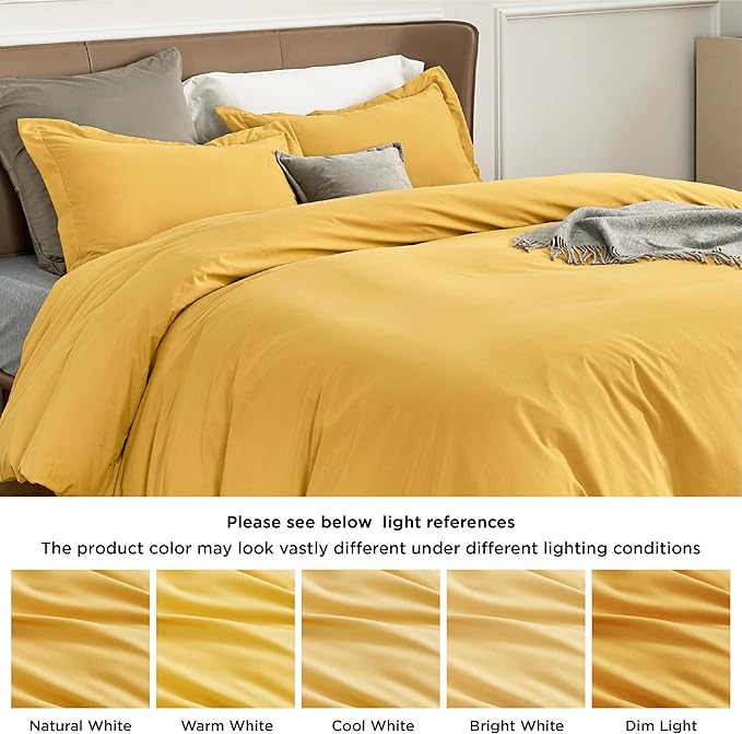Bedsure Duvet Cover Full Size - Soft Double Brushed Bedding Set for Kids & Adults, Zipper Closure, 3 Pieces, Includes 1 Duvet Cover (80"x90") & 2 Pillow Shams, NO Comforter, Golden Yellow