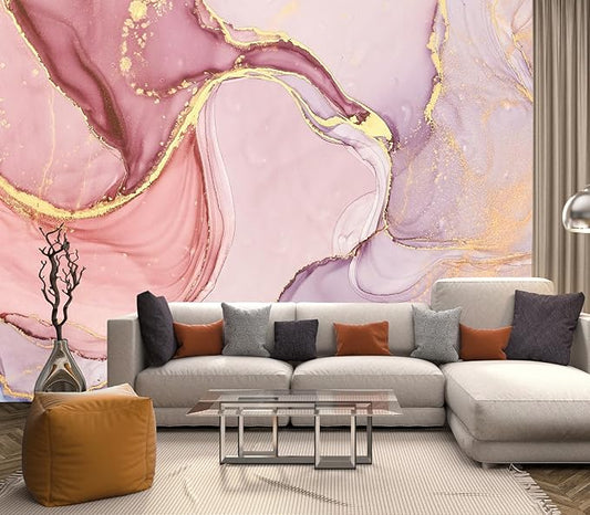 Eierme-Pink Gold Marble Swirl Abstract Background Mural Wallpaper Peel and Stick 160" x 114"