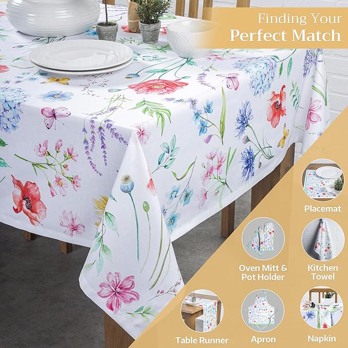 Maison d' Hermine Table Cloth Rectangle Table 100% Cotton 70 x 90 Inches Tablecloth Reusable Decorative for Dining Room, Farmhouse, Home, Party, Festive & Wedding Spring Summer - Just Floral