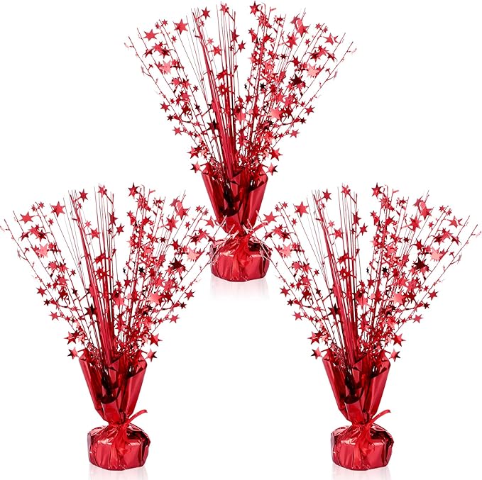 Crowye 3 Pieces Metallic Foil Spray Centerpiece Christmas Party Star Table Decoration Burst Centerpieces Fall Table Decor for Birthday New Year 2026 Party Holiday(Red)