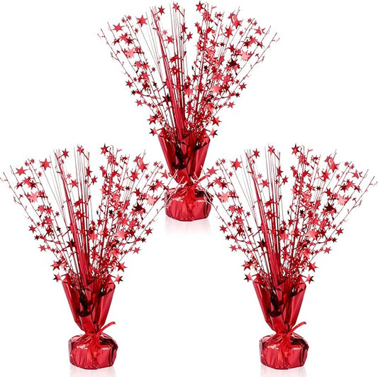 Crowye 3 Pieces Metallic Foil Spray Centerpiece Christmas Party Star Table Decoration Burst Centerpieces Fall Table Decor for Birthday New Year 2026 Party Holiday(Red)