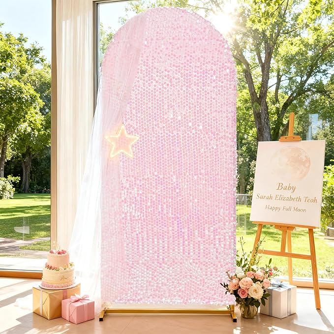 6.6FT Seuqin Arch Cover Glitter - White Iridescent Wedding Arch Backdrop Cover Fabric Balloon Birthday Wedding Arch Decorations