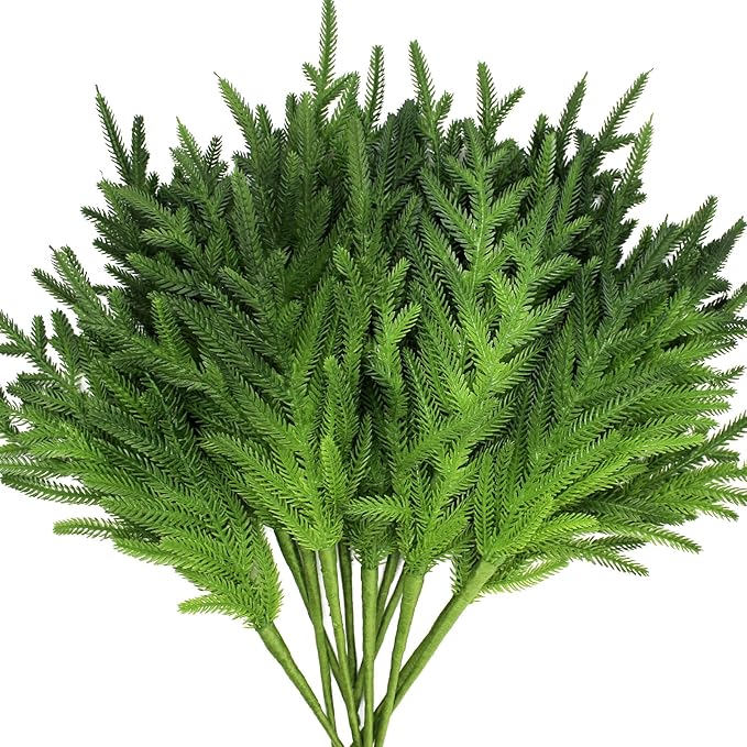 12 Pcs Norfolk Pine Stems Real Touch Norfolk Pine Branches Realistic Christmas Greenery Evergreen Stems for Decorating Christmas Indoor Home Decor