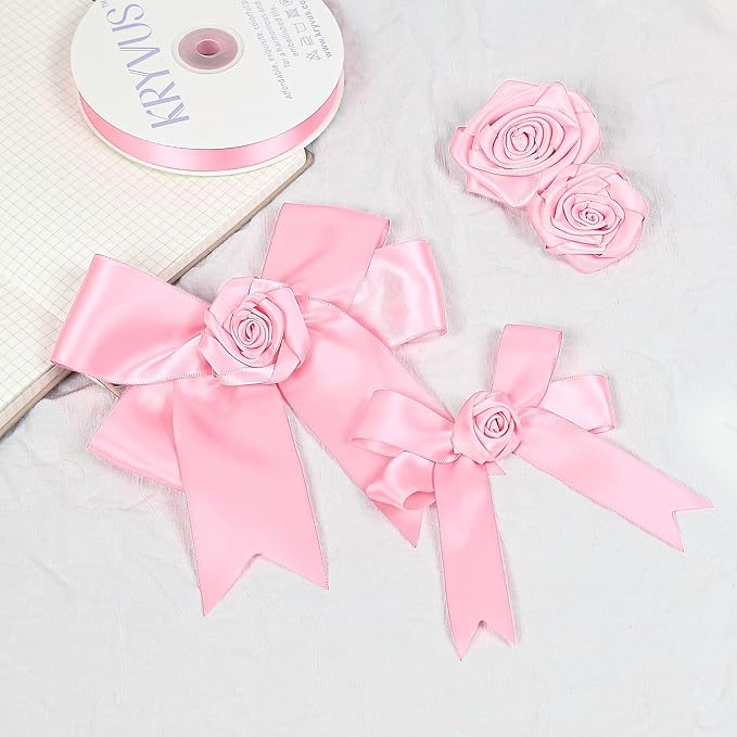 Pink Satin Ribbon, Double Faced 1-1/2 Inch X 25 Yards Pink Ribbon, Premium Satin Ribbon for Gift Wrapping, Crafts, Hair Bow Making, Sewing, Flower Bouquet, Wedding Party Decor