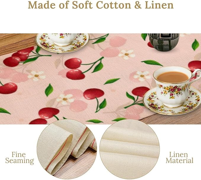 Cherry Table Runner,Spring Summer Fruit Tropical Birthday Party Decorations Dining Room Home Kitchen Table Decor 13 x 108In