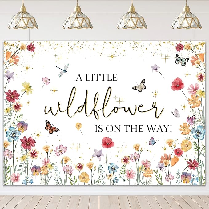 Avezano Wildflower Baby Shower Decorations A Little Wildflower is On The Way Baby Shower Backdrop Floral Theme Baby Girls' New Born Photoshoot Background Banner (7x5ft(84x60in))