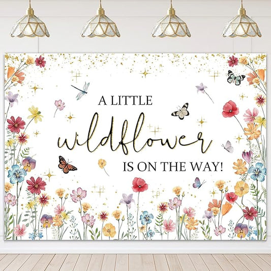 Avezano Wildflower Baby Shower Decorations A Little Wildflower is On The Way Baby Shower Backdrop Floral Theme Baby Girls' New Born Photoshoot Background Banner (7x5ft(84x60in))