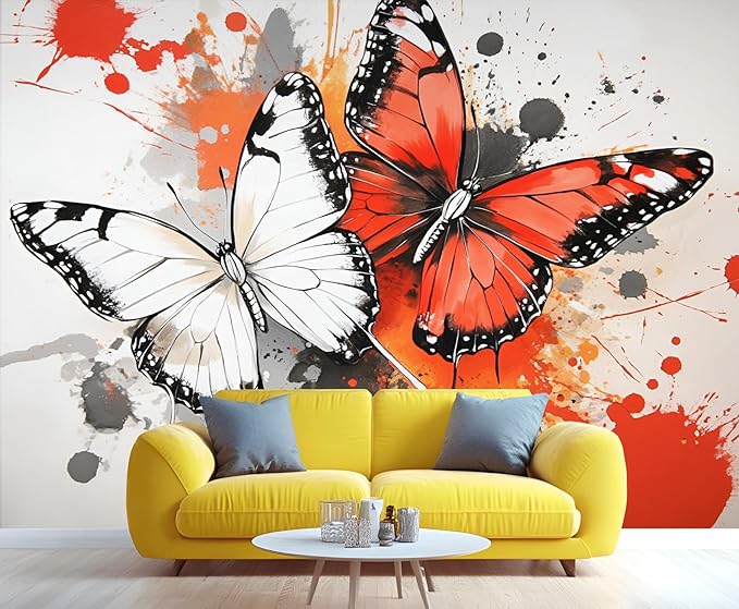 Modern Watercolor Butterfly Wall Mural, Abstract Butterfly 3D Wall Murals, Ink Painting Wallpaper Mural, for Living Room Bedroom Large Wallpaper Indoor Decor 98.4" W x68.9 H