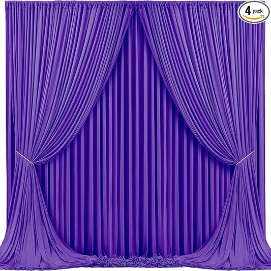 Purple Backdrop Curtains 4 Panels - Wrinkle-Free Polyester Photography Drapes for Baby Shower & Birthday Party - 16 X 10FT