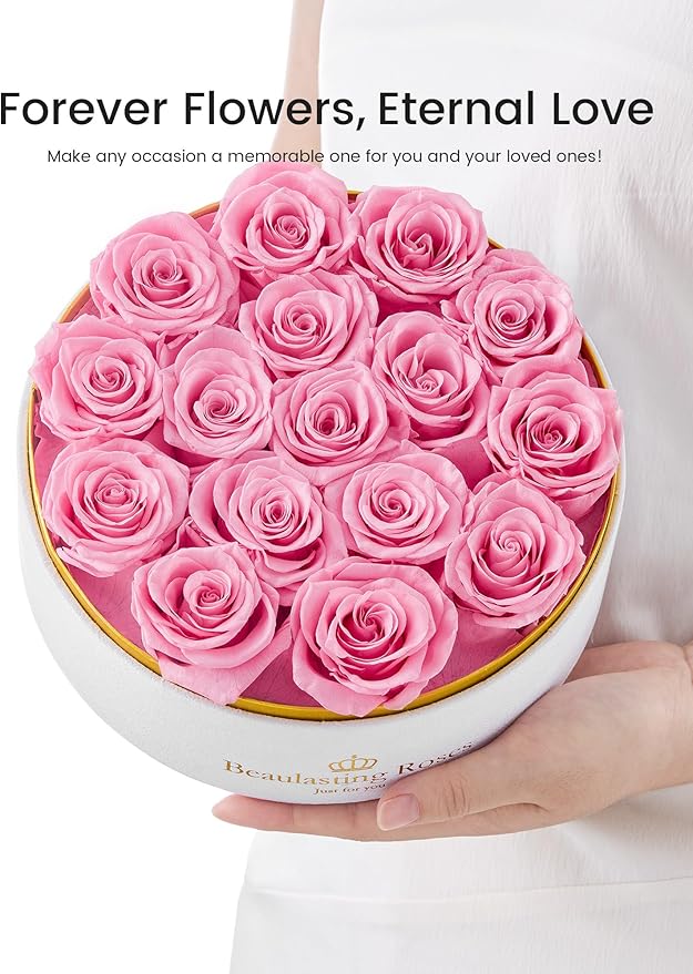 Preserved Roses Forever Flowers Real Roses in a Box Mother's Day Birthday Flowers for Her Mom Women Wife Valentine's Day, 16 Pink Roses