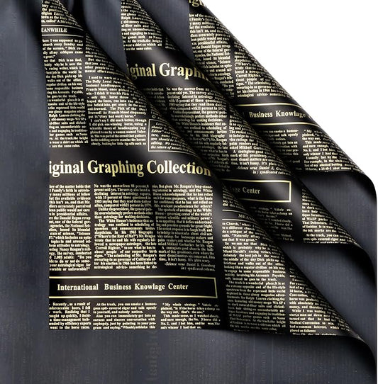 LeZakaa 20 Sheets Newsprint Flower Wrapping Paper, Waterproof Floral Bouquet Paper, Black & Gold Newsprint Design for Graduation, Mother's Day, Birthday Party, Bridal Shower, Wedding, Baby Shower