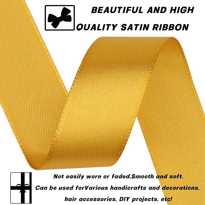 7/8 Inch 60 Yards Gold Satin Craft Ribbon-Single Face Polyester Ribbon for Handmade Roses,Gift Wrapping,Timeless Flower,Bouquets,Wedding and Party Decoration
