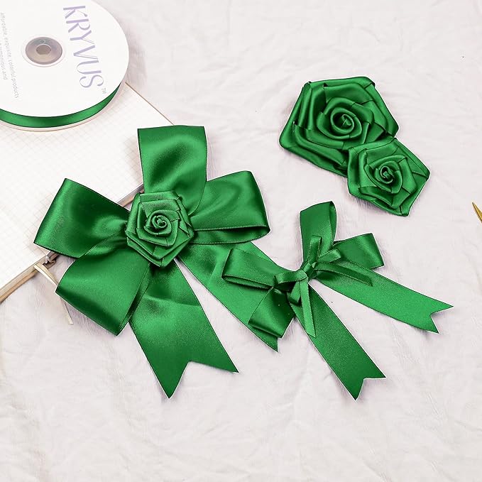 Premium Double Faced Satin Ribbon, 1 Inch X 25 Yards, Green, Perfect for Gift Wrapping, Crafts, Wedding Decor