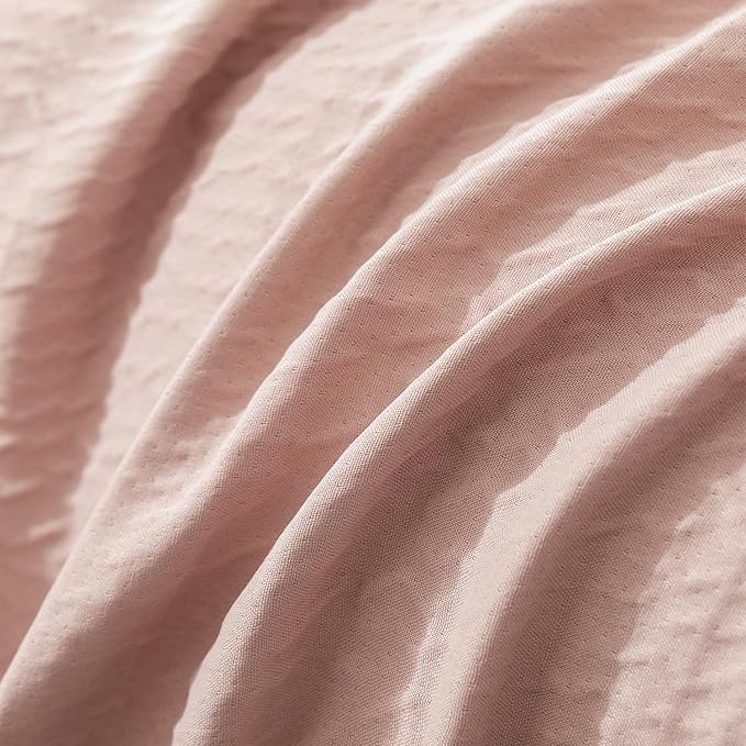 King Duvet Cover Dusty Rose, Luxury Soft Double-Layer Crinkle Gauze Rose Pink Duvet Cover, 3 Pieces Bedding for All-Season, Breathable with Zipper Closure & Corner Ties