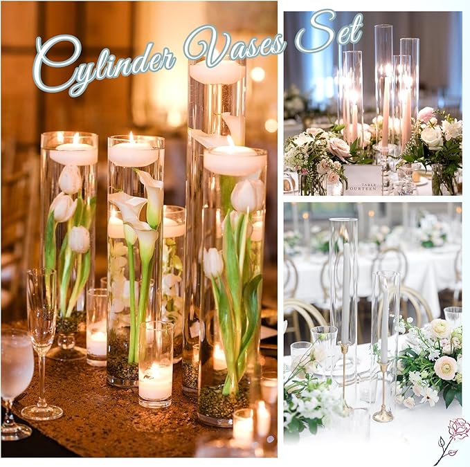 12 Pack Glass Cylinder Vases 16 Inch Tall Clear Flower Vase for Centerpieces, Hurricane Floating Candle Holder Wedding Decorations, Floral Vase Bulk for Table Shelf Party Home Deco (16 x 3.35 Inch)