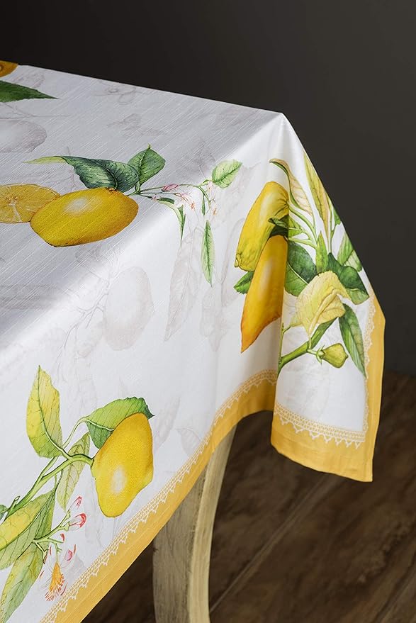 Maison d' Hermine Table Cloth Rectangle Table 100% Cotton 70 x 108 Inches Tablecloth Reusable Decorative for Dining Room, Farmhouse, Home, Party, Festive & Wedding Spring Summer - Limoncello
