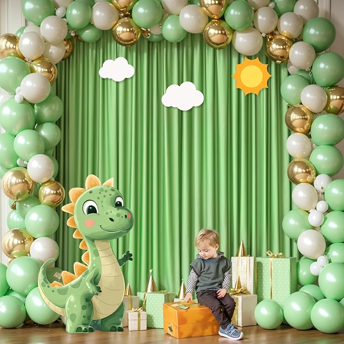 Sage Green Backdrop Curtain 4 Panels-Wrinkle-Free Green Curtains Polyester Photography Drapes for Baby Shower Birthday Party Photo Background Backdrop Stand- 16 X10FT (Sage Green)