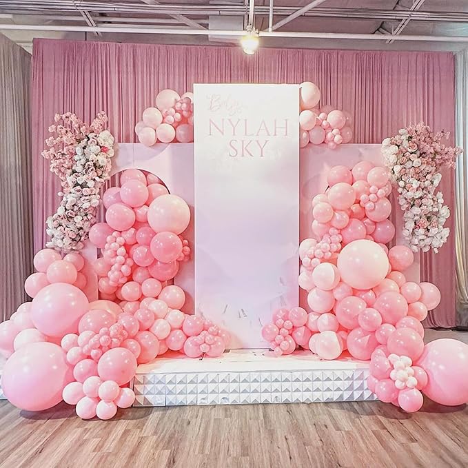 Togvu Pastel Pink Balloons Different Sizes, 123 Packs Pink Balloons, Pack of 18 12 10 5 Inch Baby Pink Balloons Garland Arch Kit for Birthday Baby Shower Gender Reveal Wedding Decoration