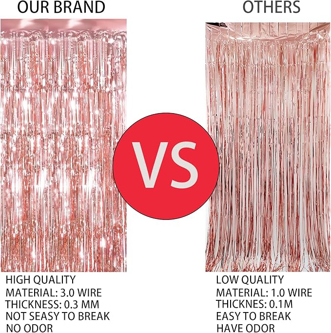 Keyali 2 Pack 3.3 * 8.3 ft Foil Curtain Metallic Tinsel Fringe Curtains Photo Booth Props Backdrop for Birthday Wedding Engagement Baby Shower Christmas Holiday Celebration Partyl,Rose Gold