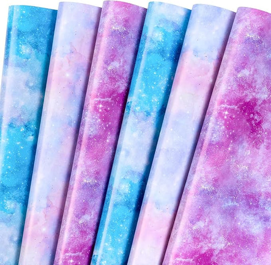 WRAPAHOLIC Wrapping Paper Sheet - 12 Sheets Folded Flat with 12 Gift Tags, Pink-Blue Gradient Design for Party, Baby Showers - 19.7 Inch X 27.5 Inch Per Sheet