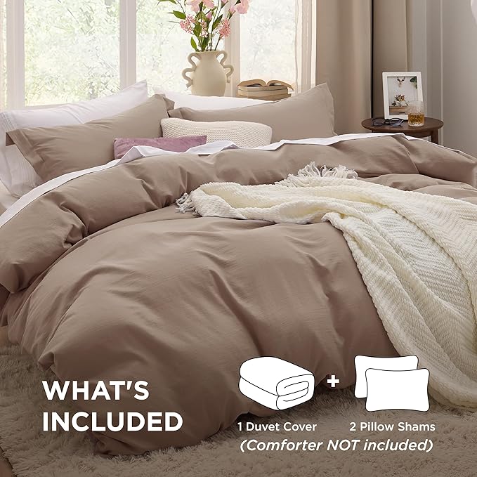 Bedsure Khaki Duvet Cover King Size - 3 Pieces Prewashed Extra Soft Bedding Set, Includes 1 Duvet Cover 104x90 Inches with Zipper Closure & 2 Pillow Shams, Comforter Not Included