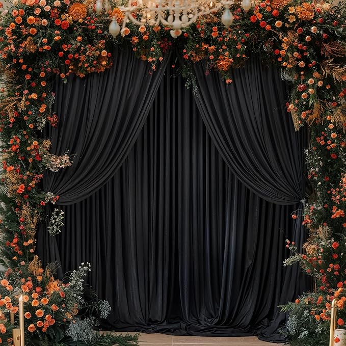 Wish Care Black Backdrop Curtain 4 Panels - Wrinkle-Free Polyester Photography Drapes for Wedding & Party - 16 X 10FT