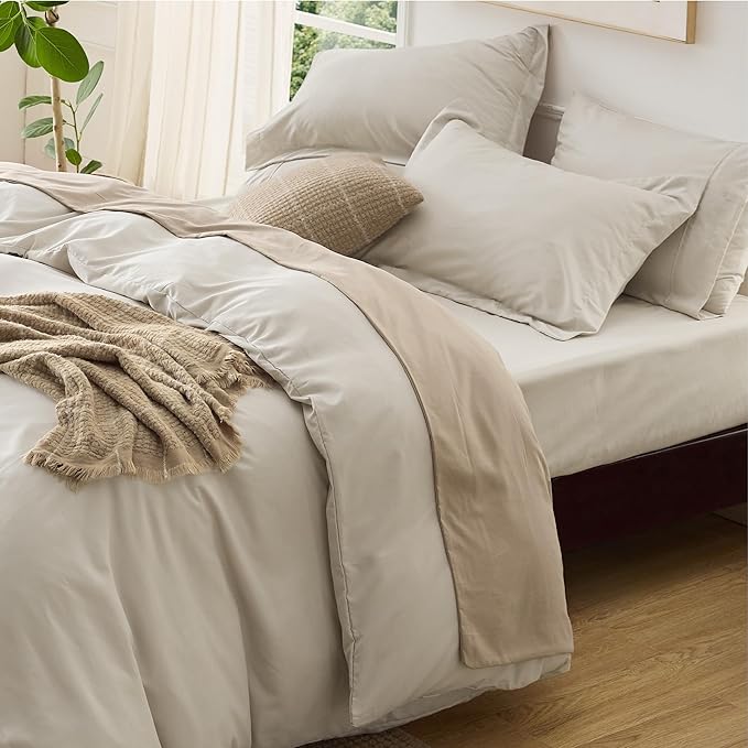 Bedsure Duvet Cover with Fitted Sheet Queen - 6 Pieces, Deep Pocket, Hotel Luxury Soft Double Brushed Bedding Set, 1 Duvet Cover, 1 Fitted Sheet, 2 Pillow Shams, 2 Pillowcases, NO Comforter, Linen