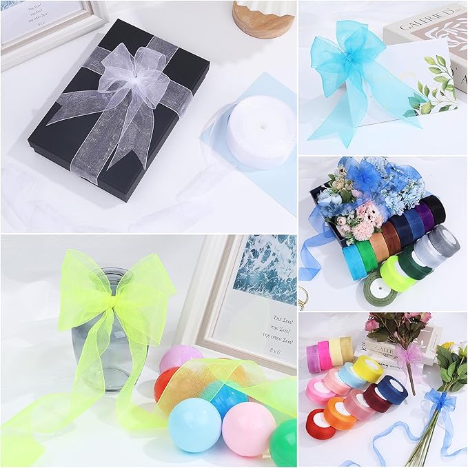 1-1/2 Inch x 50 Yards Sheer Organza Ribbon Chiffon Ribbon for Gift Wedding Flower Bouquet Wrapping Decorations Crafts (White)