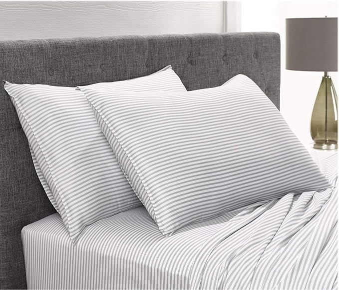Pure Bamboo Twin Sheets, Genuine 100% Organic Viscose Derived from Bamboo Bed Sheet Set, Luxuriously Soft & Cooling, Double Stitching, 2 Year Quality Promise (Twin, Stripes)