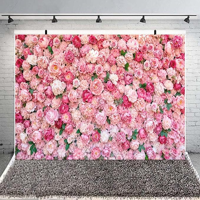 15x10ft Flower Photo Backdrop Flowers Wall Pink Rose Floral Spring Photography Backdrops for Pictures Newborn Wedding Bridal Shower Birthday Party Banner Decor Supplies Vinyl Photo Studio Props