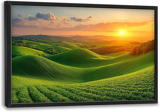 Framed Large Pictures Wall Art for Living Room, Sunset Nature Scenery Oversized Wall Decor Green Hills Landscape Canvas Print Painting Extra Large Framed Artwork for Bedroom Office 36"x24"